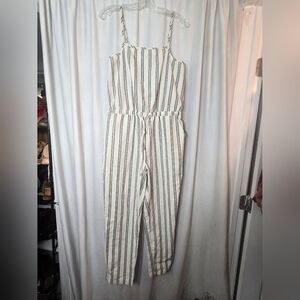 Cisono Striped Linen Jumpsuit Off White/cream Sz Large